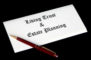 Close up of a document titled Living Trust & Estate Planning